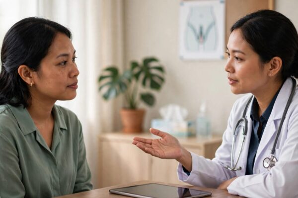 Woman speaking with a doctor in a clinic